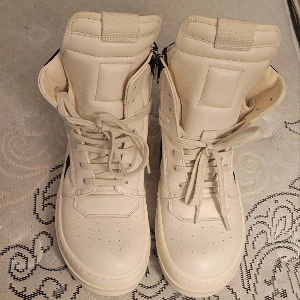 Rick Owens White and Black Ankle Boots